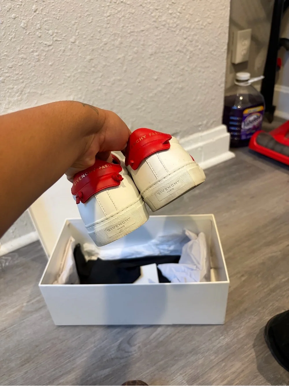 Givenchy White Sneakers with Red Elastic Strap